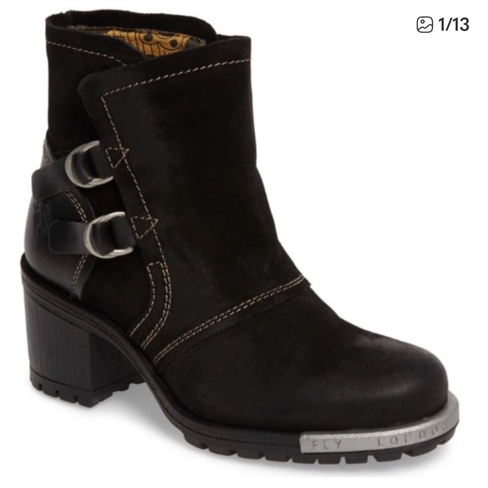 Fly London Black Suede Leather Lory Ankle Boots Booties EUR 38
